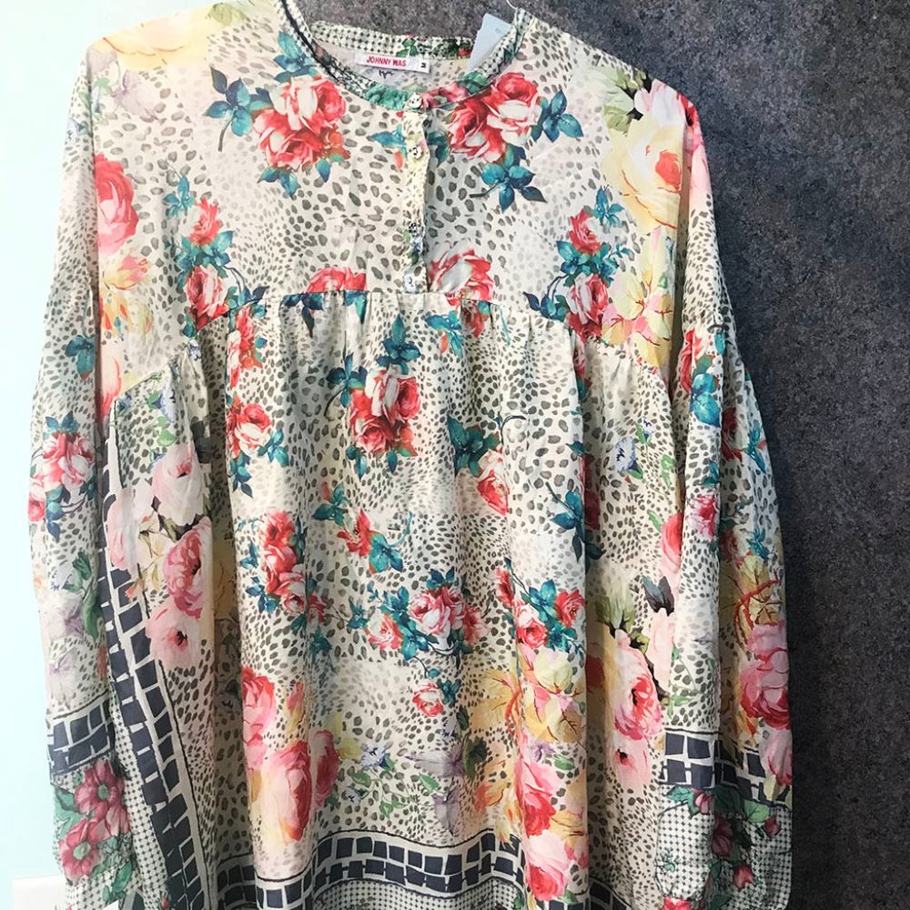 Johnny Was Silk Scarf Blouse with Roses